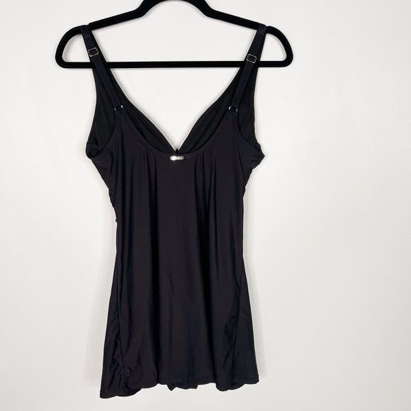 Calvin Klein Swimwear Womens 8 Black One Piece Bathing Suit Skirted VNeck Wrap - Picture 2 of 10